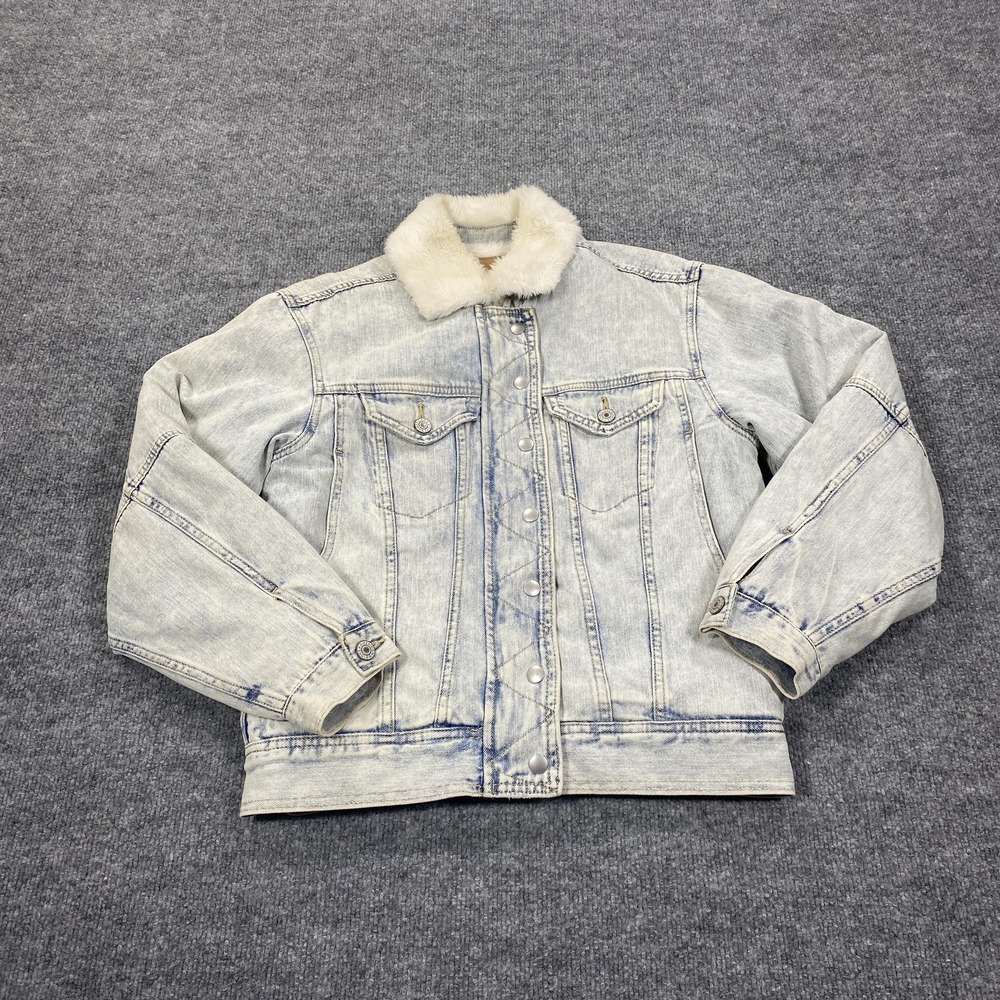 American Eagle Jacket Womens XS Light Wash Denim Sherpa Lined Trucker